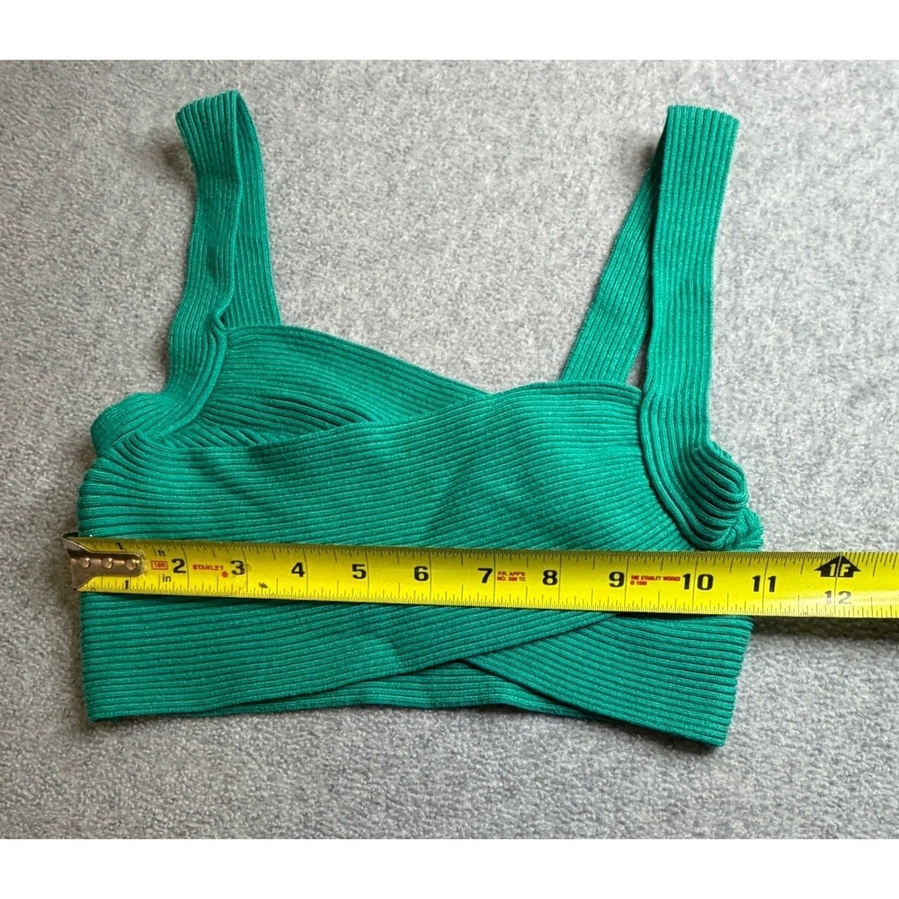 Mango MNG Green Ribbed Knit Crossover Wrap Crop Top Sleeveless XS - Picture 4 of 5